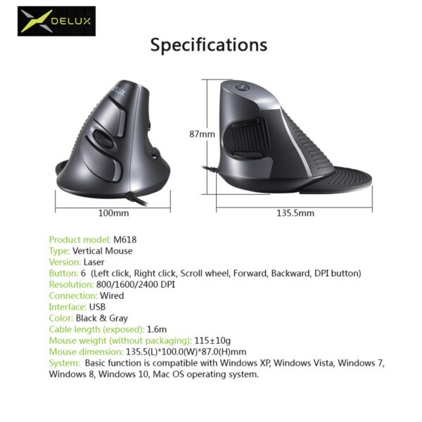 DELUX VERTICAL MOUSE Wireless Edition m618GX - Image 9