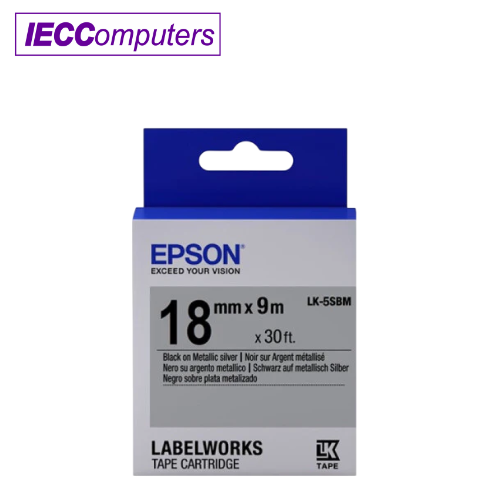 EPSON BLACK ON METALLIC SILVER 18MM LK-5SBM Photo