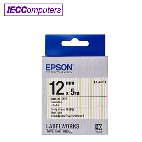 EPSON LABELWORKS LK-4EBY TAPE CARTRIDGE 12MM BLACK ON CANDY STRIP Photo